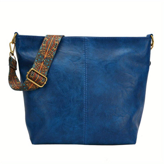 Varelia – Leather Shoulder Bag with Patterned Strap for Women