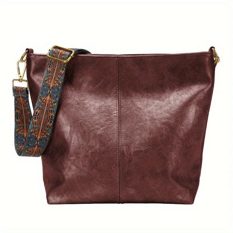 Varelia – Leather Shoulder Bag with Patterned Strap for Women