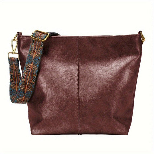 Varelia – Leather Shoulder Bag with Patterned Strap for Women