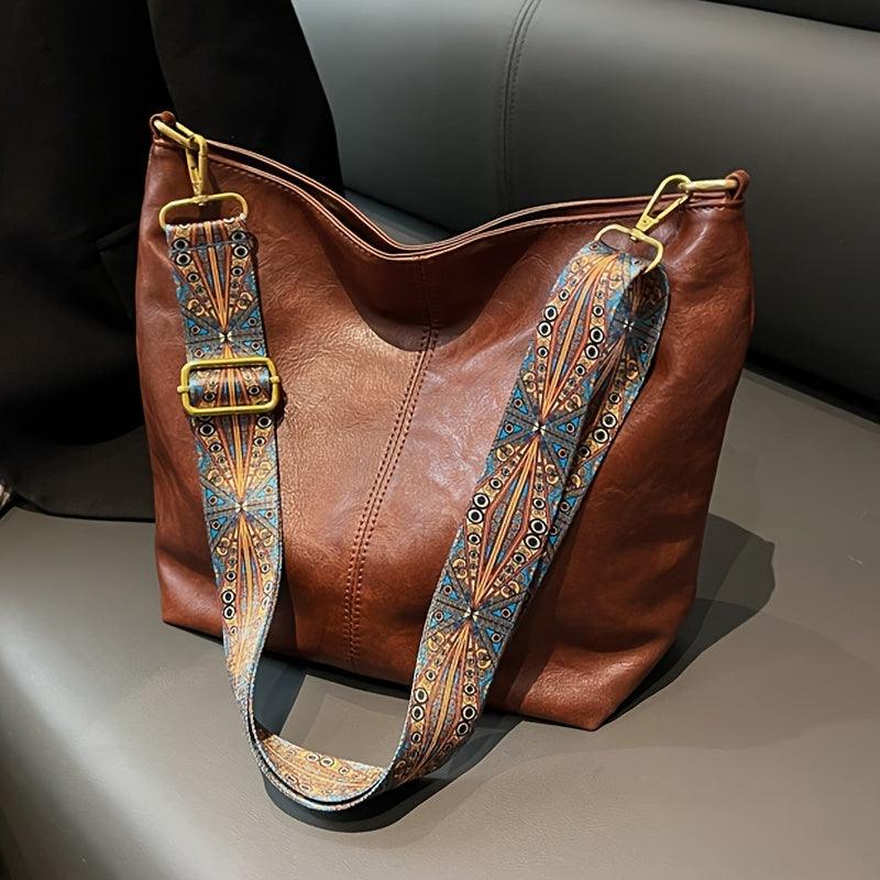 Varelia – Leather Shoulder Bag with Patterned Strap for Women