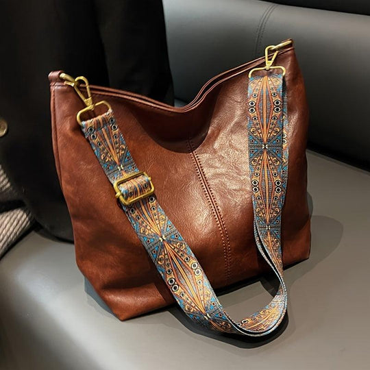 Varelia – Leather Shoulder Bag with Patterned Strap for Women