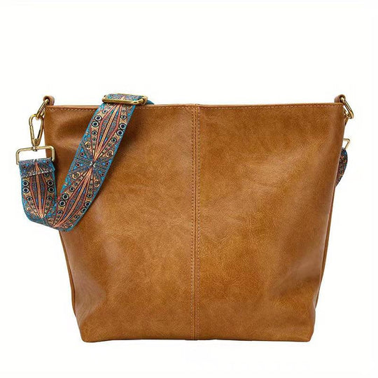Varelia – Leather Shoulder Bag with Patterned Strap for Women