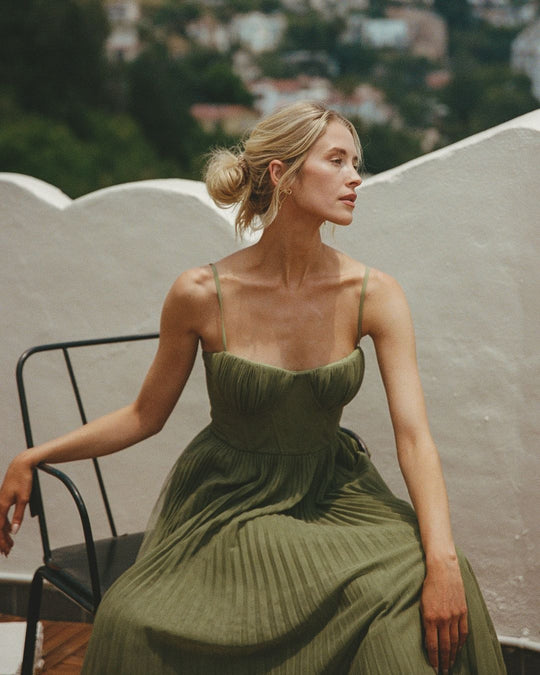 Verelith – Corset-Pleated Midi Dress for Women