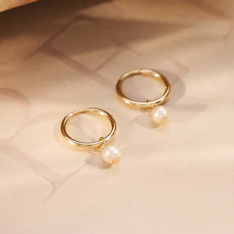 Conchata – Gold Hoop Earrings with Pearl Drop