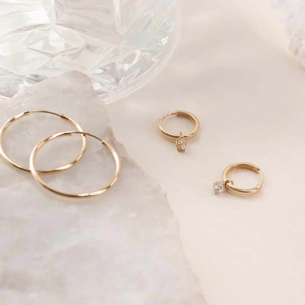 Fern – Gold Hoop Earrings with Solitaire Charm