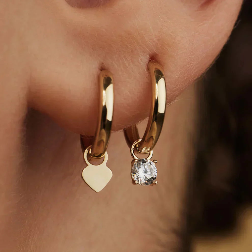 Fern – Gold Hoop Earrings with Solitaire Charm