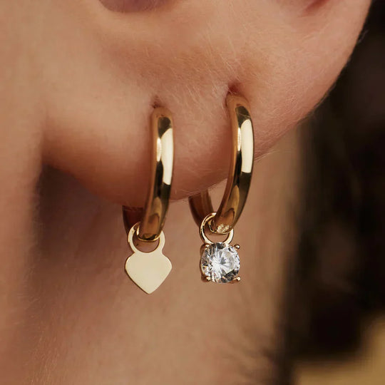 Fern – Gold Hoop Earrings with Solitaire Charm