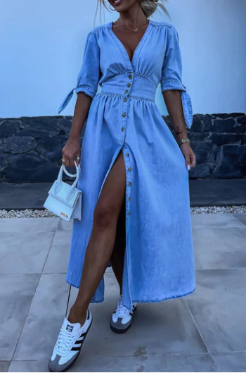 Cheyenne – Button-Front Belted Midi Dress for Women