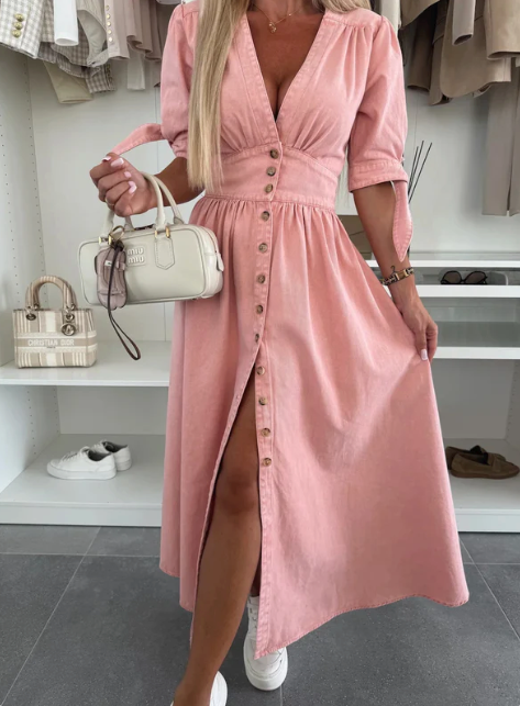 Cheyenne – Button-Front Belted Midi Dress for Women