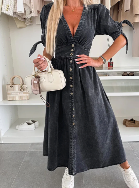 Cheyenne – Button-Front Belted Midi Dress for Women