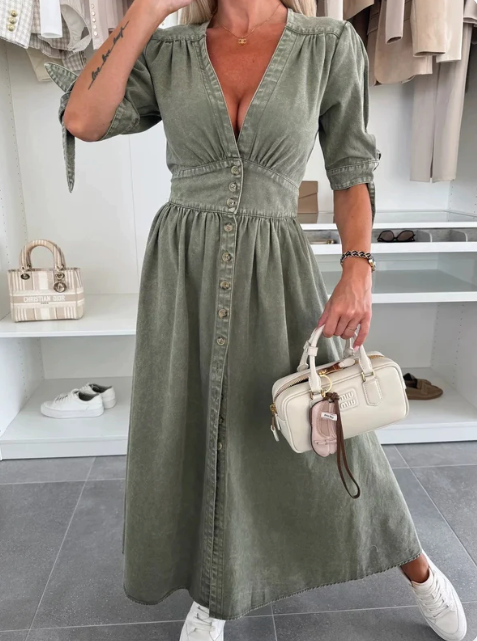 Cheyenne – Button-Front Belted Midi Dress for Women