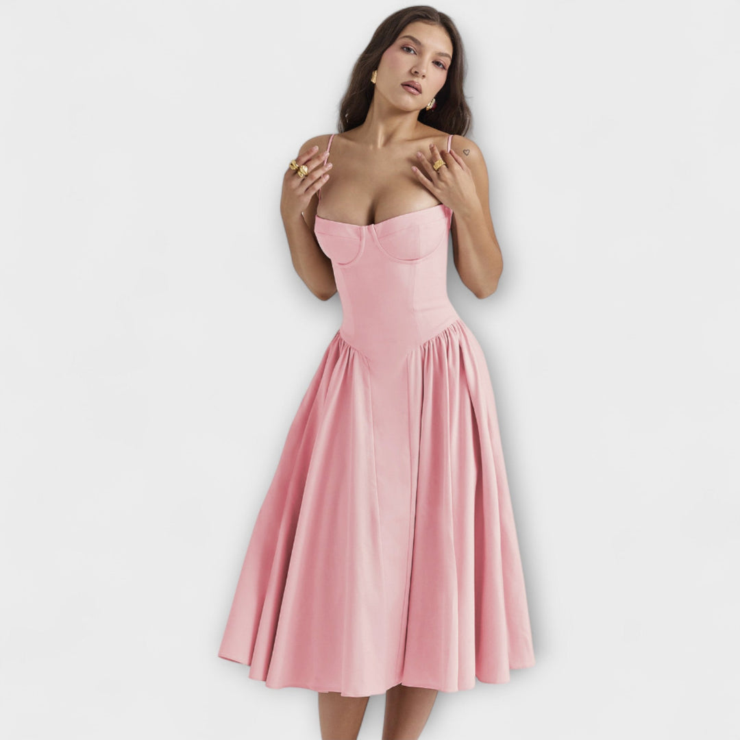Ameline – Feminine Midi Dress with Waist Focus