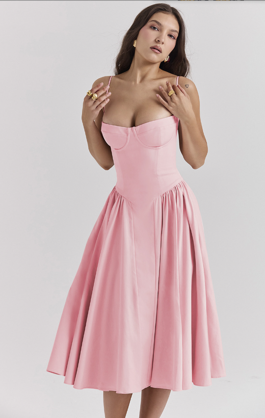 Serenah – Strapless Midi Dress with Sweetheart Bodice