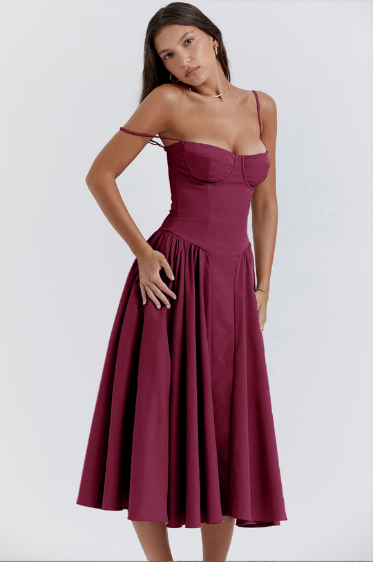 Serenah – Strapless Midi Dress with Sweetheart Bodice
