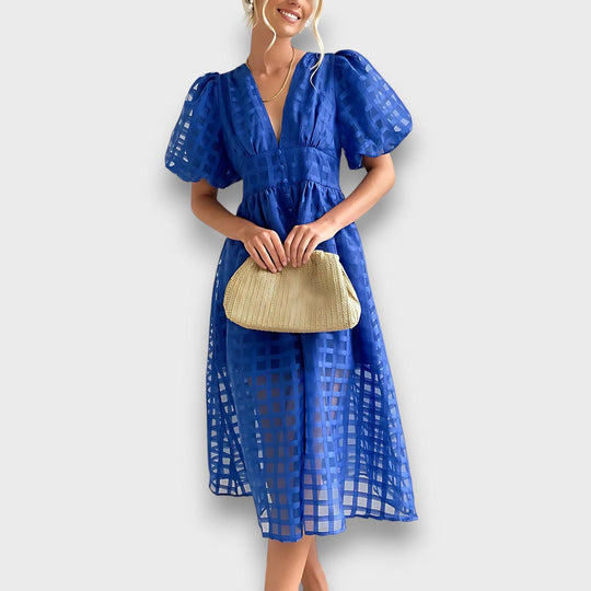 Lianora – Feminine Midi Dress with Structural Pattern