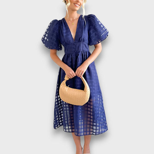 Lianora – Feminine Midi Dress with Structural Pattern