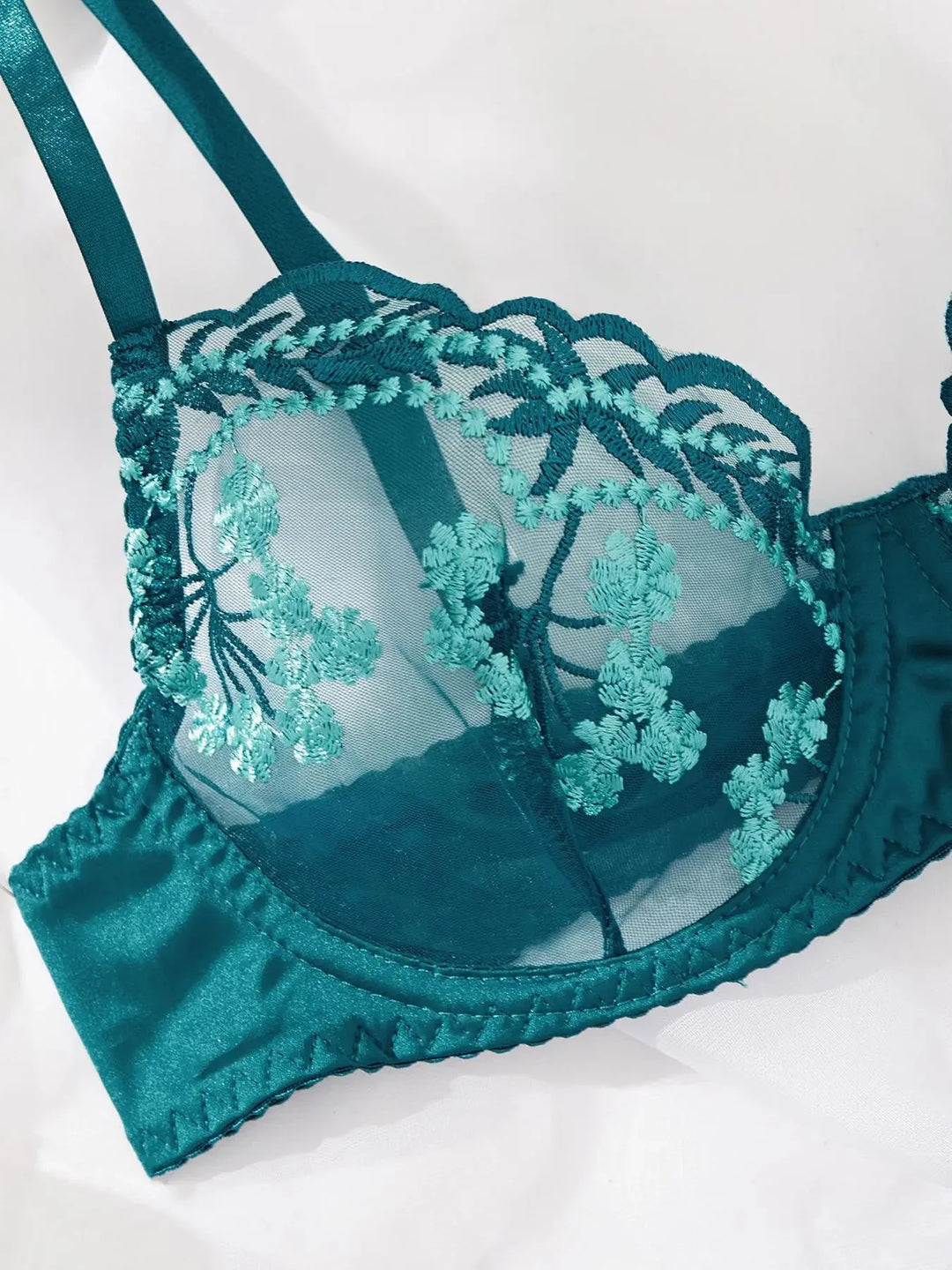 Maelis – Teal Embroidered 3-Piece Lingerie Set for Women