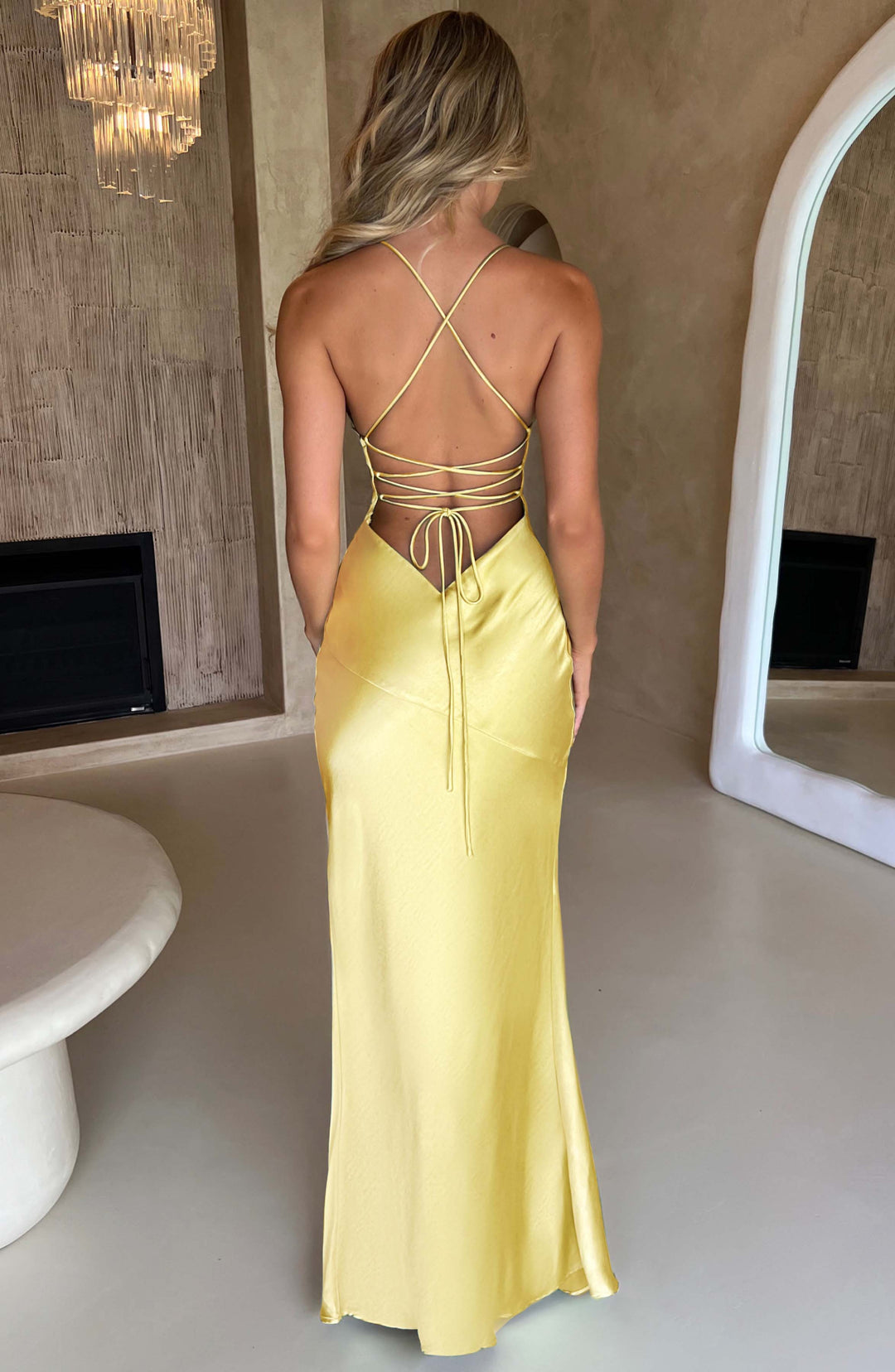 Orlina – Satin Cross-Back Slit Gown for Women
