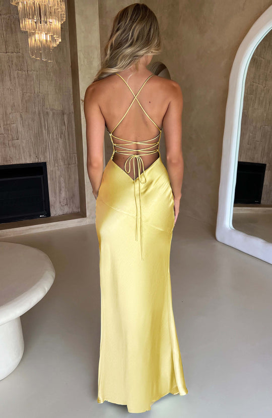 Orlina – Satin Cross-Back Slit Gown for Women