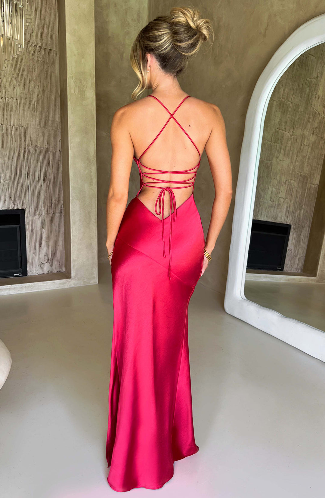 Orlina – Satin Cross-Back Slit Gown for Women