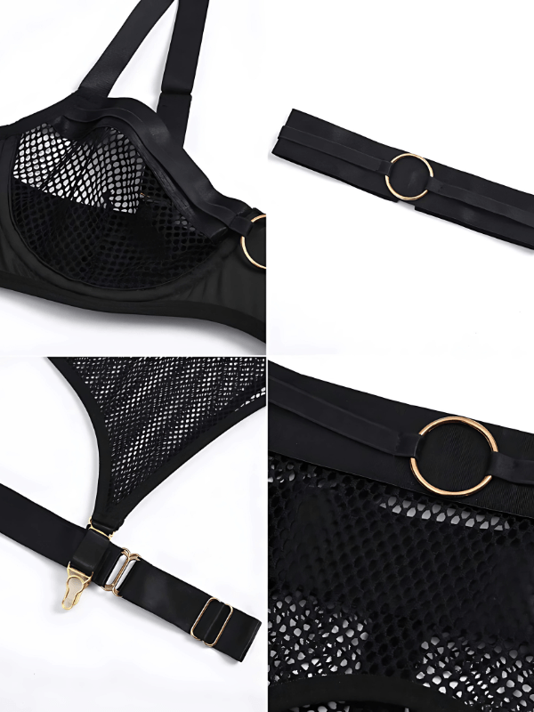 Reva – Black Mesh Bondage-Inspired Lingerie Set for Women