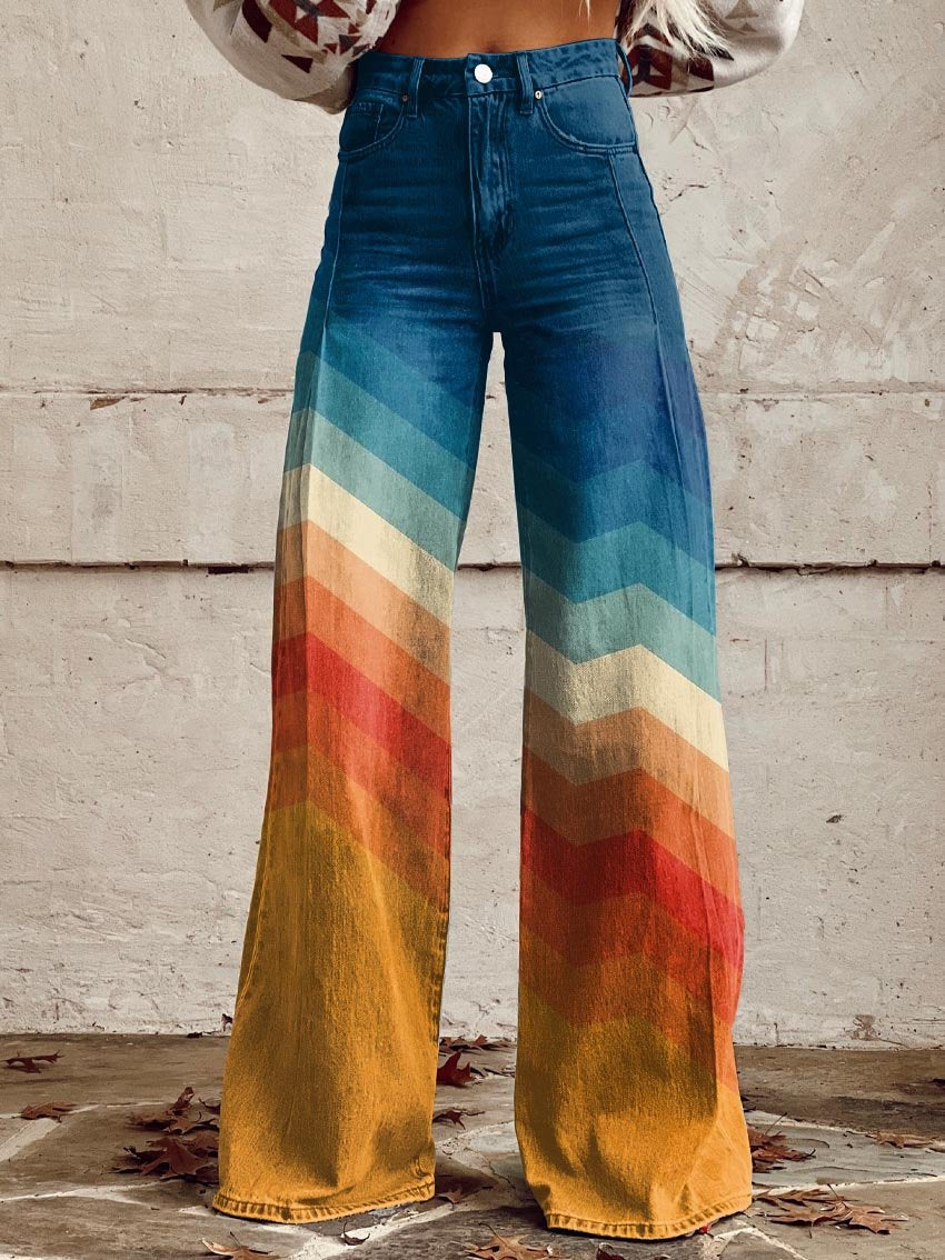 Solvia – Retro Wide-Leg Gradient Denim