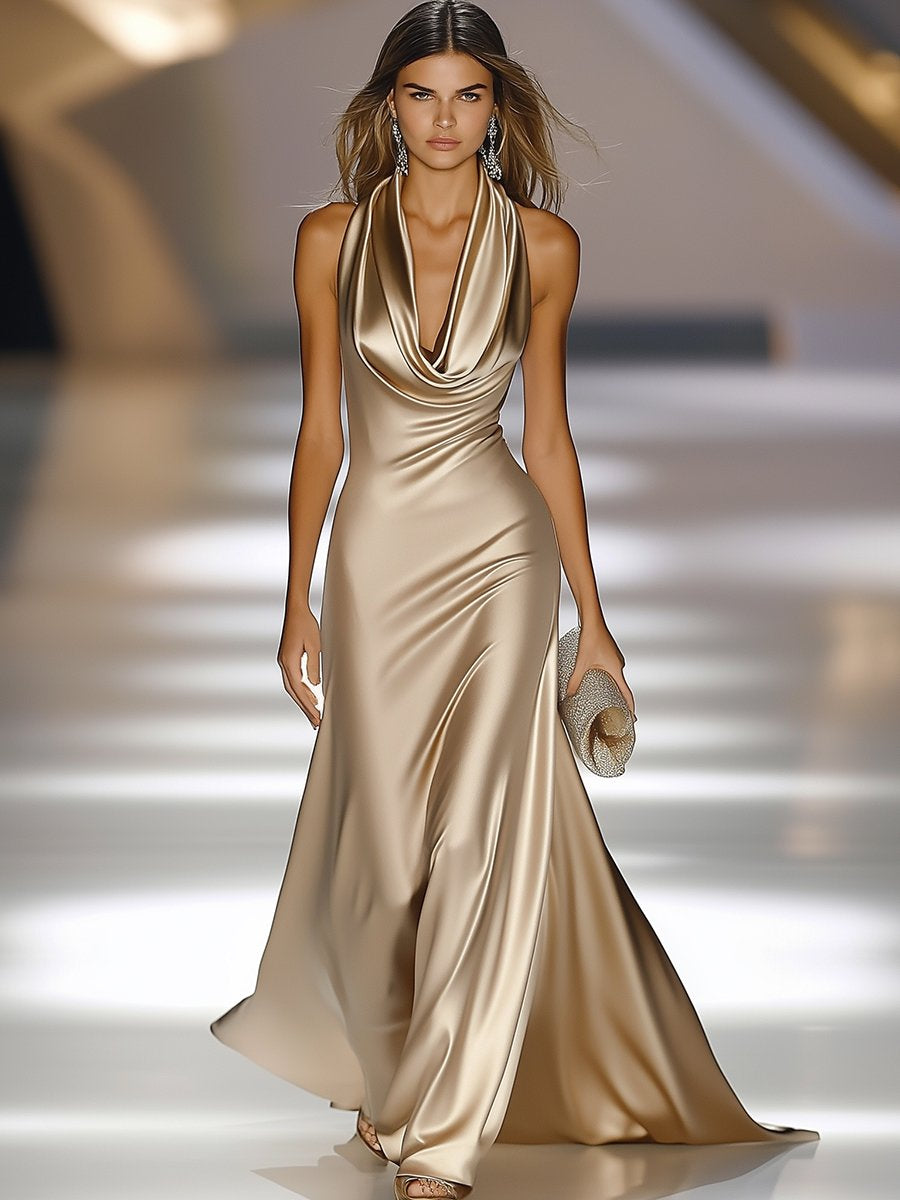 Bridger – Liquid Satin Cowl Neck Gown