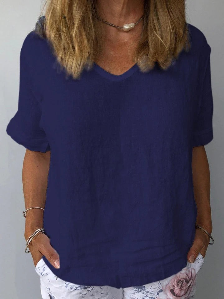 Danielle – Casual Linen V-Neck Top