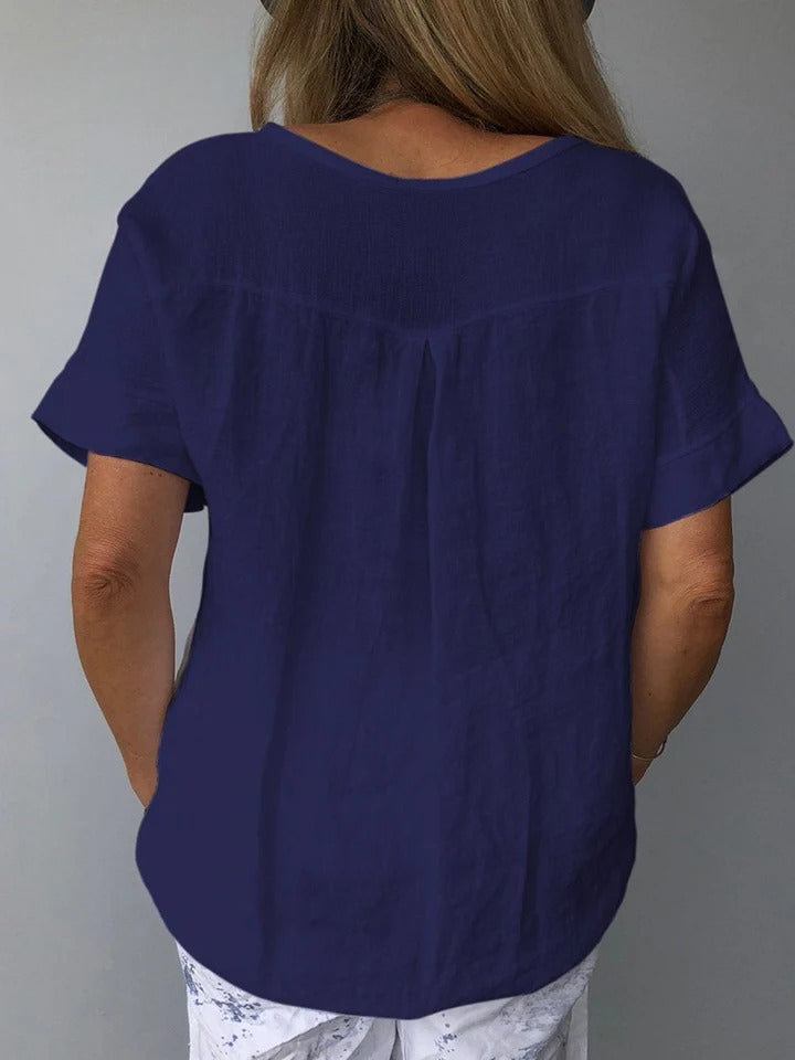 Danielle – Casual Linen V-Neck Top