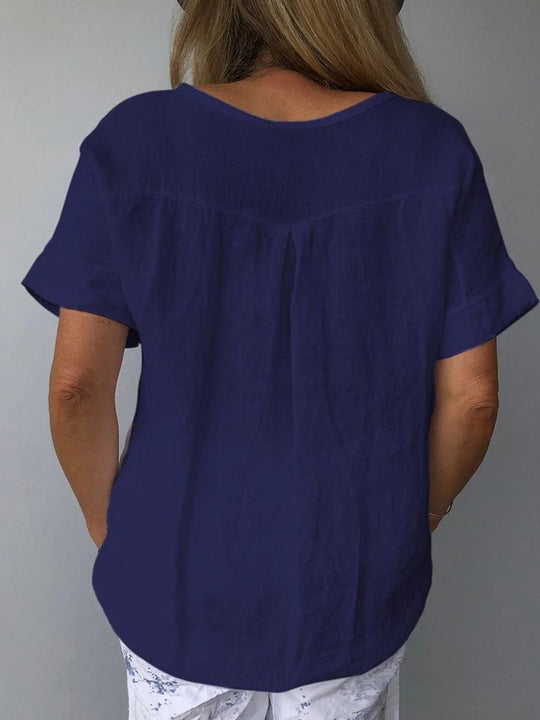 Danielle – Casual Linen V-Neck Top