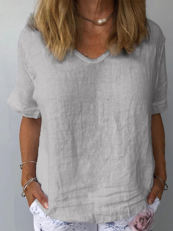 Danielle – Casual Linen V-Neck Top