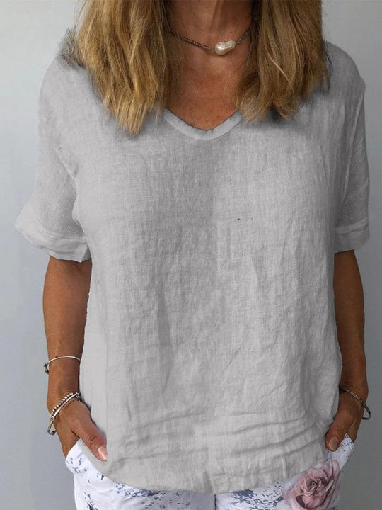 Danielle – Casual Linen V-Neck Top