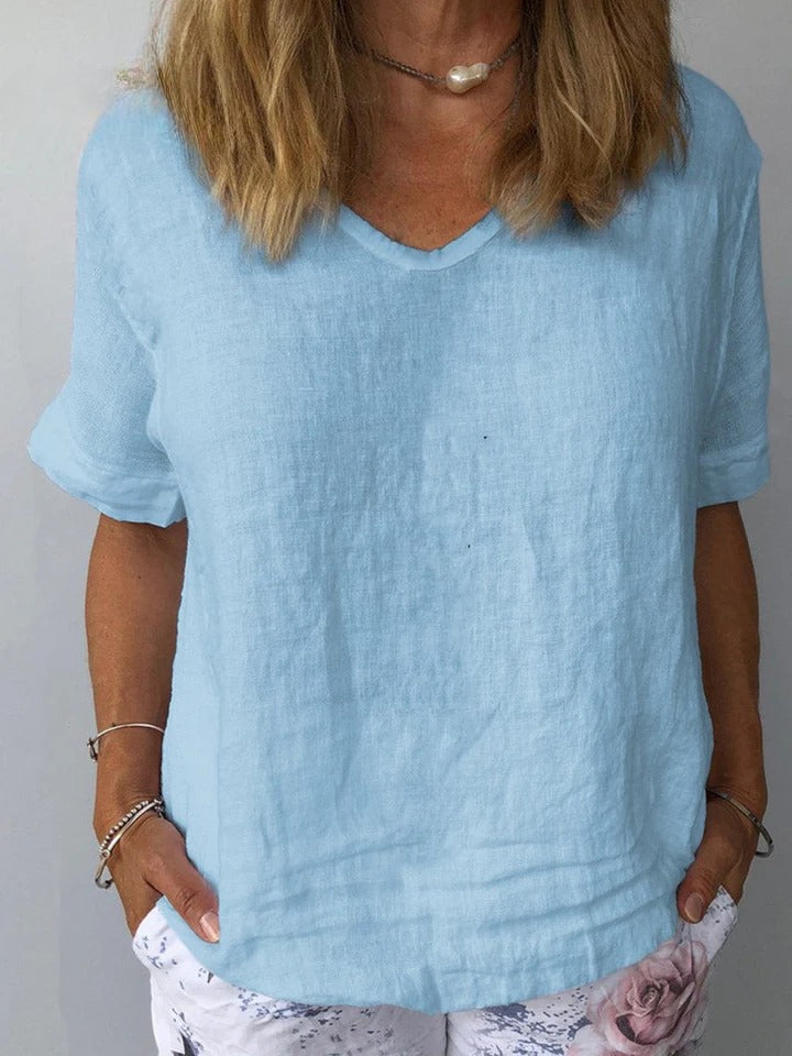 Danielle – Casual Linen V-Neck Top