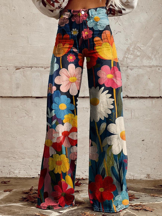 Zinna – Bold Bloom Wide-Leg Jeans for Women