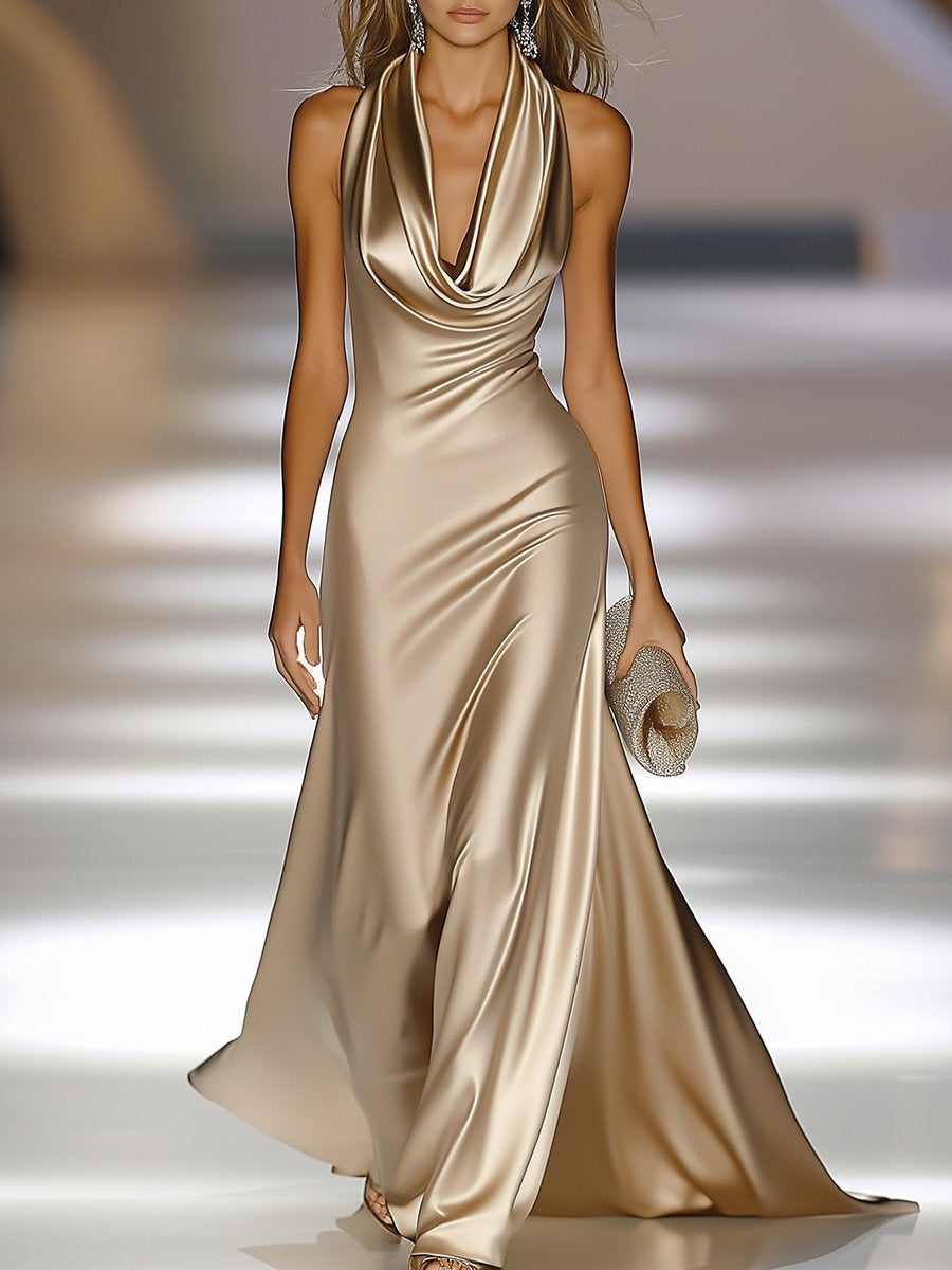 Bridger – Liquid Satin Cowl Neck Gown