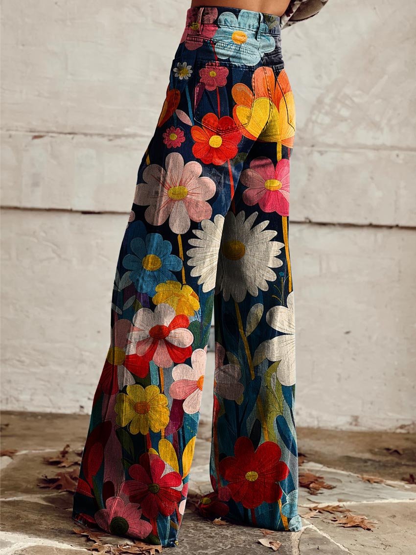 Zinna – Bold Bloom Wide-Leg Jeans for Women