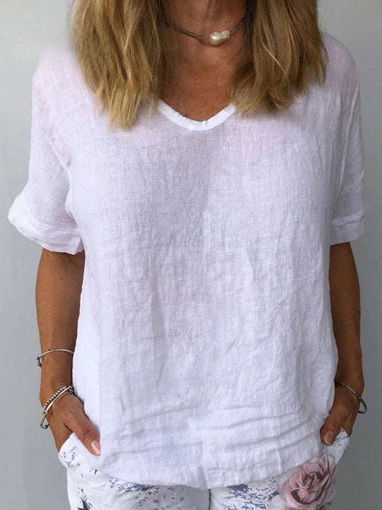 Danielle – Casual Linen V-Neck Top