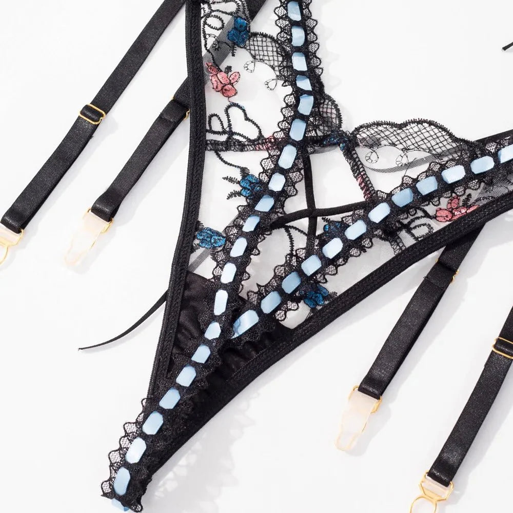 Amélis – Embroidered Lace Lingerie Set for Women