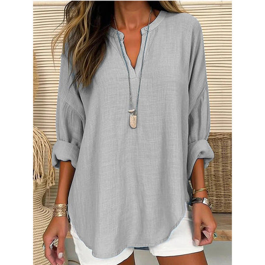Metta – Relaxed V-Neck Tunic Blouse for Women