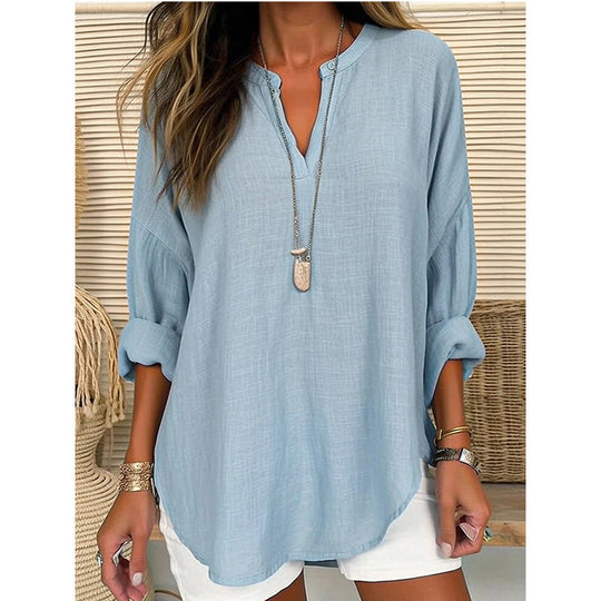 Metta – Relaxed V-Neck Tunic Blouse for Women