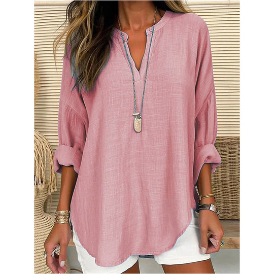 Metta – Relaxed V-Neck Tunic Blouse for Women