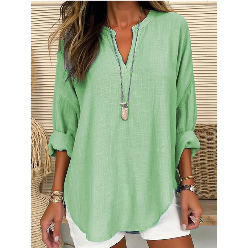 Metta – Relaxed V-Neck Tunic Blouse for Women