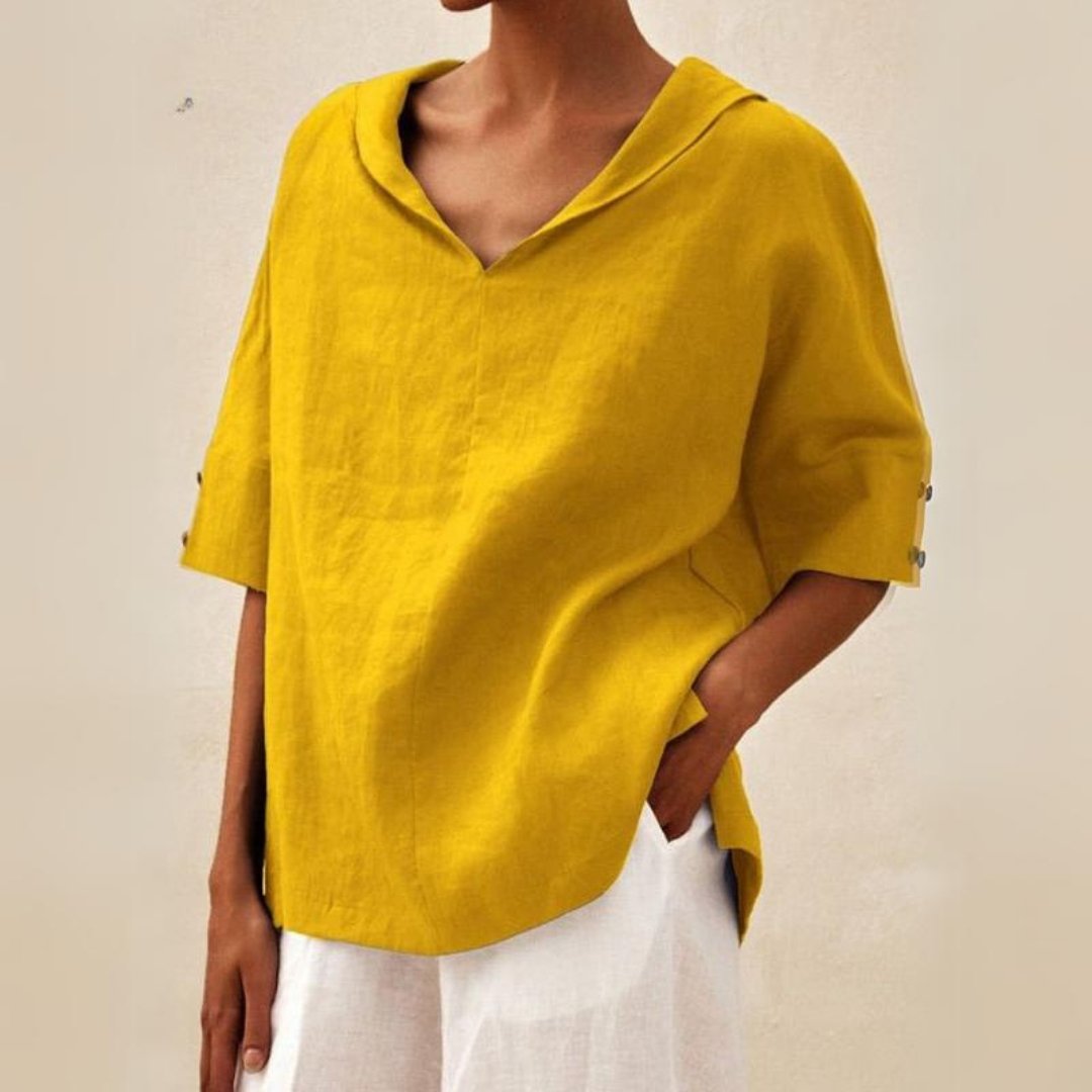 Pat – Minimalist Linen V-Neck Blouse for Women
