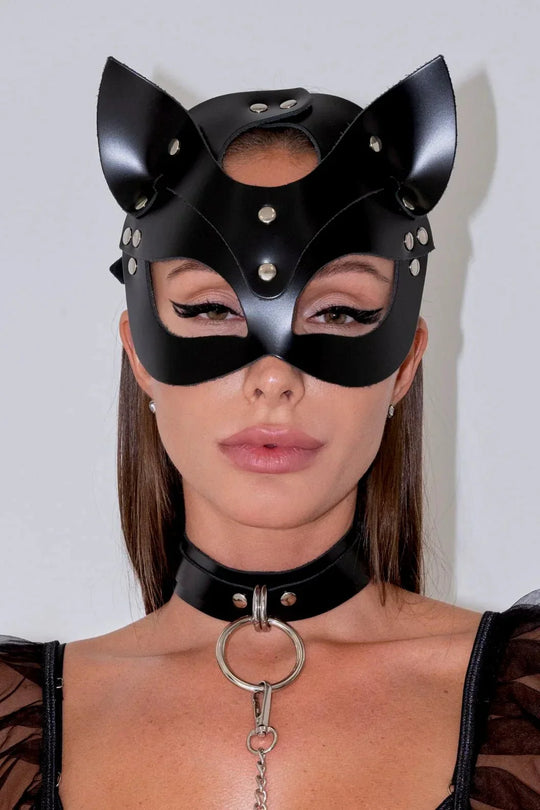 Nyxa – Feline Fantasy Leather Mask Set for Women
