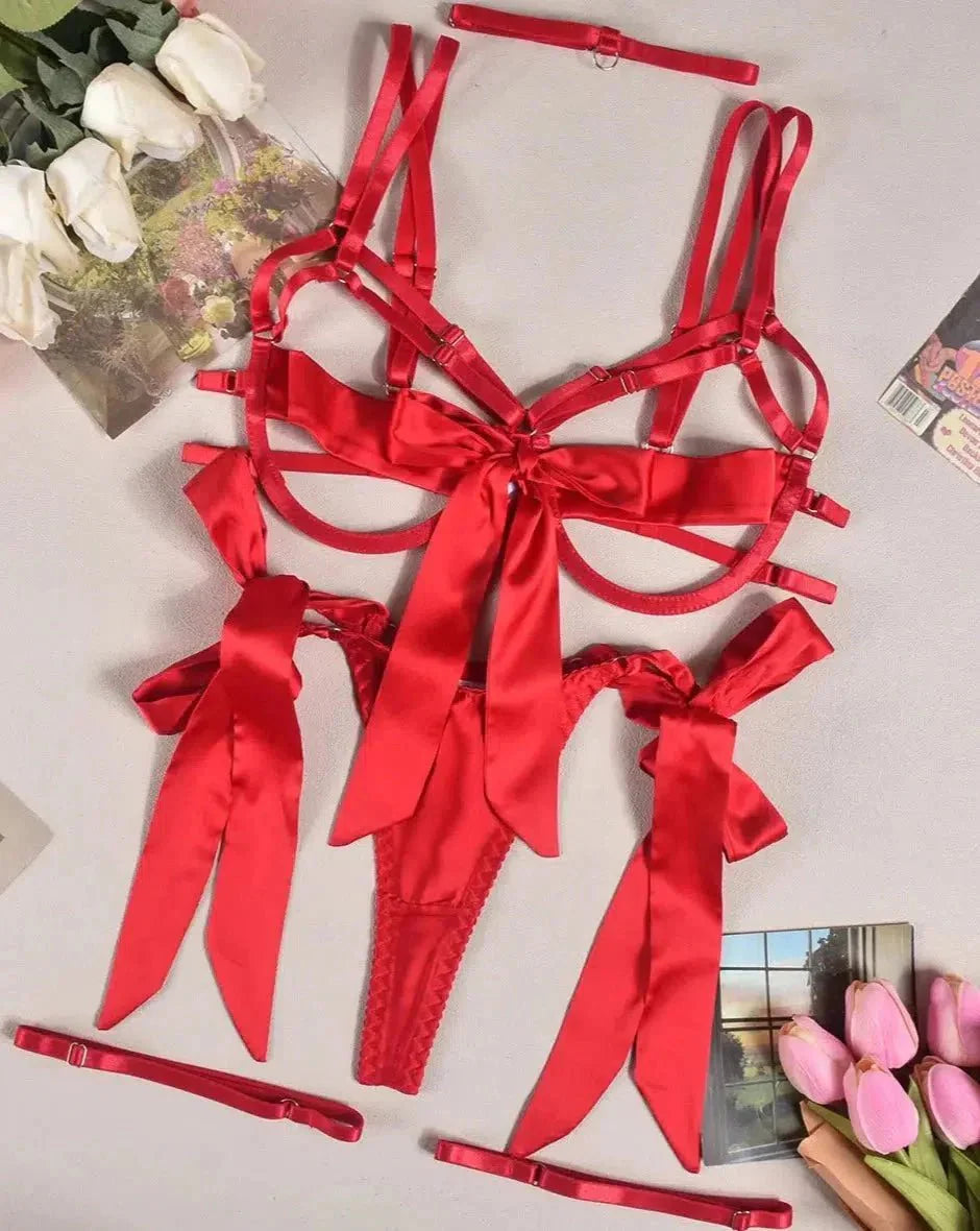 Noirea – Satin Bow Lingerie Set
