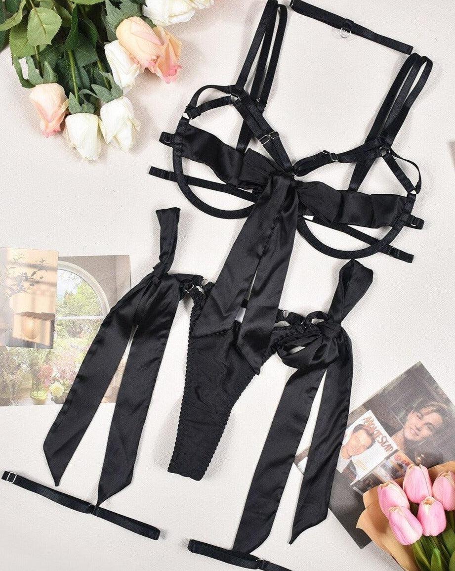 Noirea – Satin Bow Lingerie Set