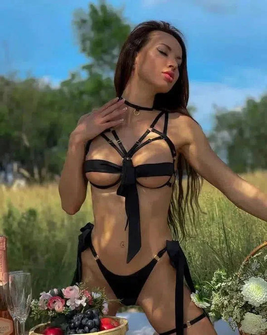 Noirea – Satin Bow Lingerie Set