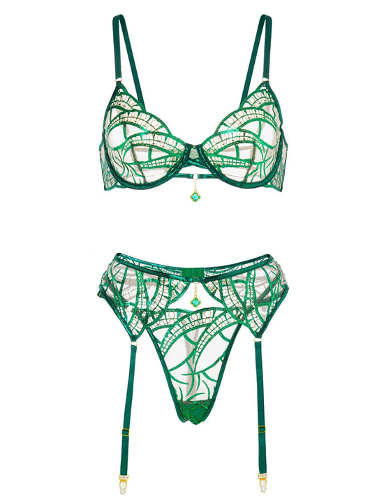 Serelina – Metallic Lace Lingerie Set for Women