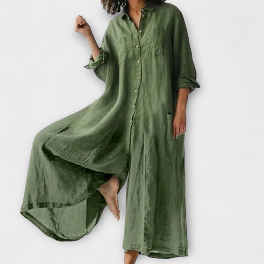 Liv – Relaxed Shirt Jumpsuit with Oversized Flair