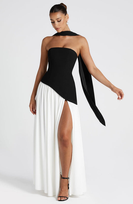 Nuvessa – Draped Strapless Colorblock Gown for Women